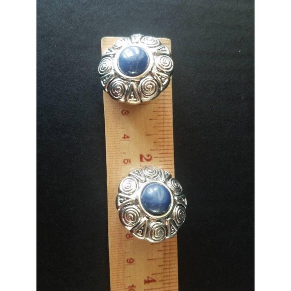 Silver and Blue Plastic Clip-on Earrings - Picture 8 of 10